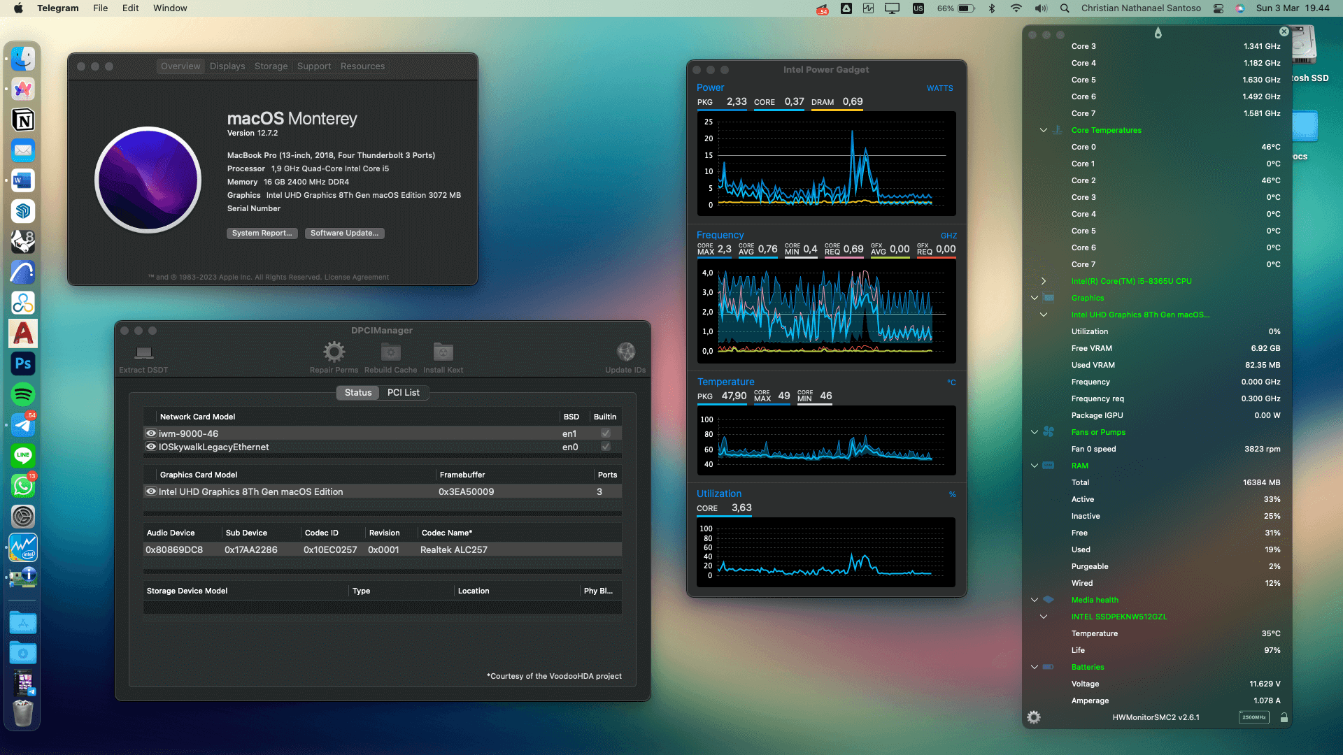 Success Hackintosh macOS Monterey 12.7.2 Build 21G1974 in Lenovo Thinkpad X390
